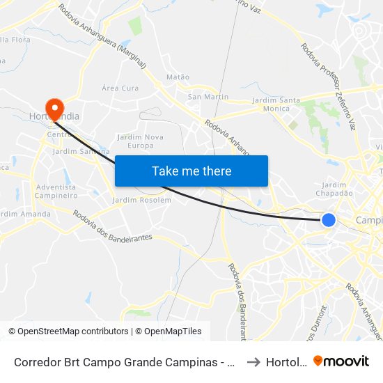 Corredor Brt Campo Grande Campinas - São Paulo 13034 Brasil to Hortolândia map