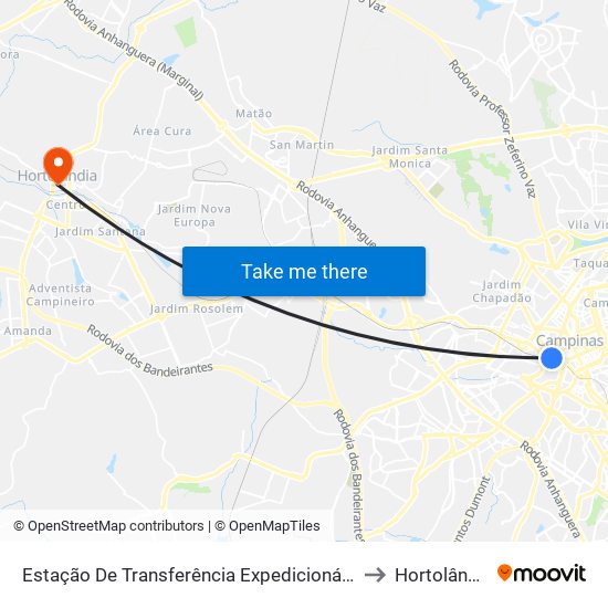 Estação De Transferência Expedicionários to Hortolândia map