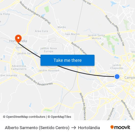 Alberto Sarmento (Sentido Centro) to Hortolândia map