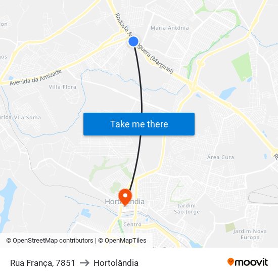 Rua França, 7851 to Hortolândia map