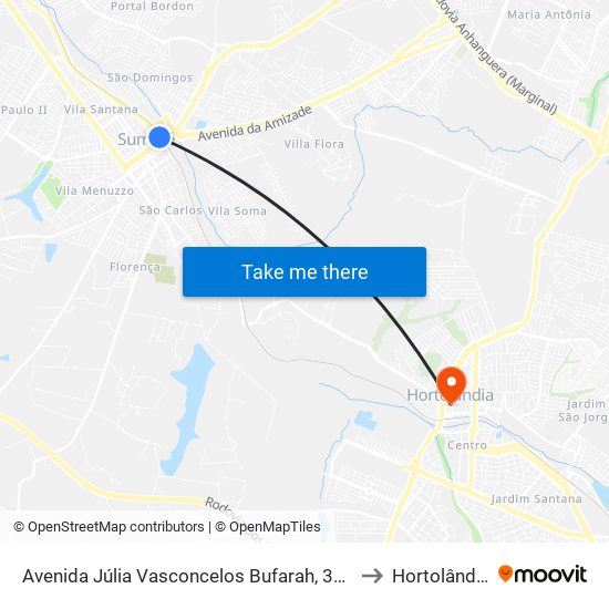 Avenida Júlia Vasconcelos Bufarah, 359 to Hortolândia map