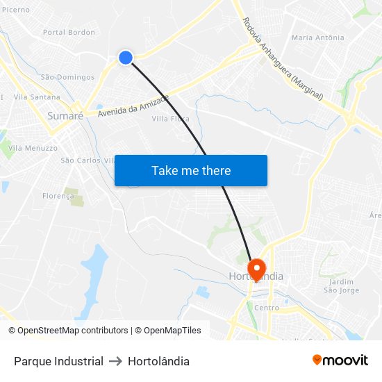 Parque Industrial to Hortolândia map