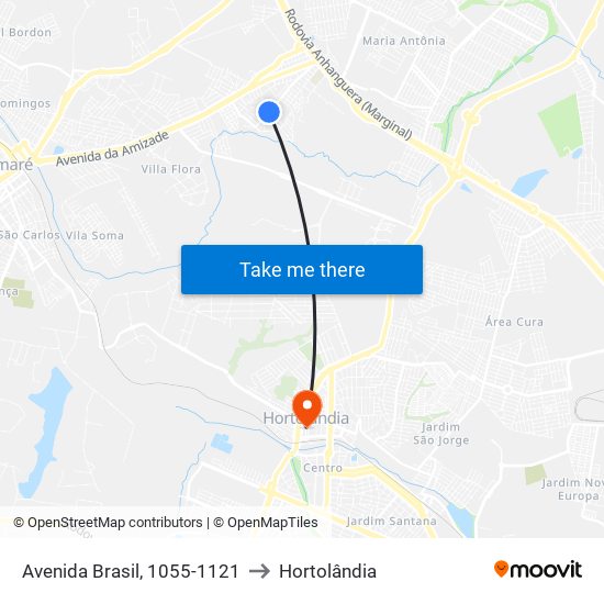 Avenida Brasil, 1055-1121 to Hortolândia map