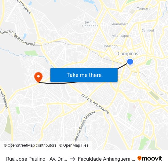Rua José Paulino - Av. Dr. Moraes Sales to Faculdade Anhanguera De Campinas map