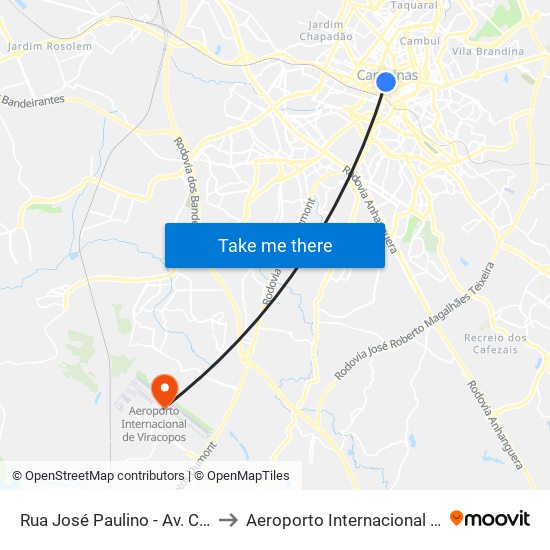 Rua José Paulino - Av. Campos Sales to Aeroporto Internacional de Viracopos map