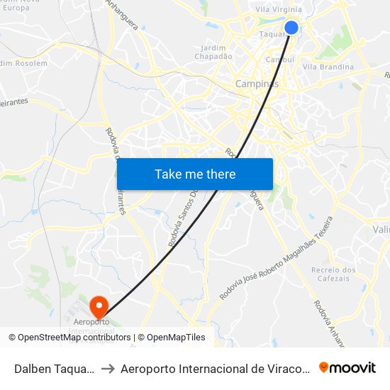 Dalben Taquaral to Aeroporto Internacional de Viracopos map