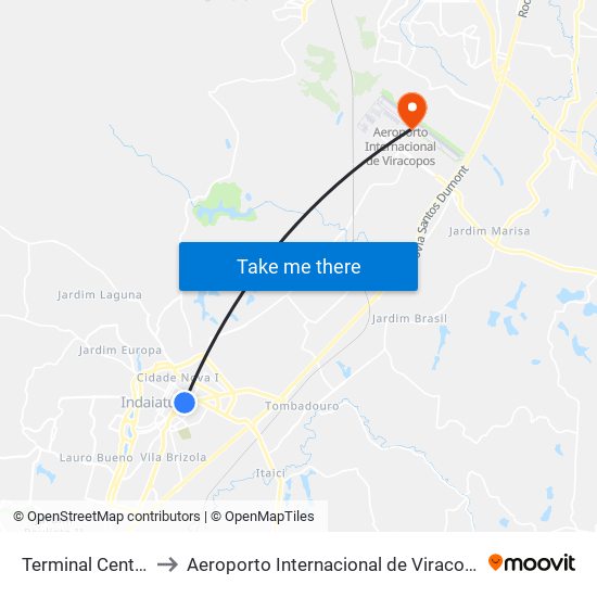 Terminal Central to Aeroporto Internacional de Viracopos map