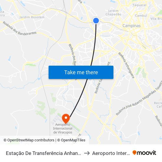 Estação De Transferência Anhanguera (Plataforma 2 - Sentido Anhanguera) to Aeroporto Internacional de Viracopos map