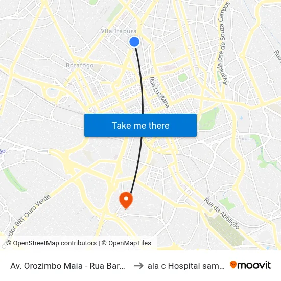 Av. Orozimbo Maia - Rua Barata Ribeiro to ala c Hospital samaritano map