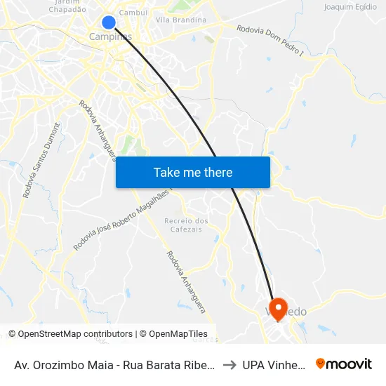 Av. Orozimbo Maia - Rua Barata Ribeiro to UPA Vinhedo map