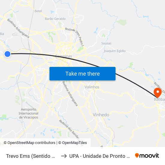 Trevo Ems (Sentido Monte Mor) to UPA - Unidade De Pronto Atendimento map