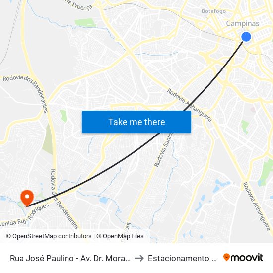 Rua José Paulino - Av. Dr. Moraes Sales to Estacionamento CHOV map