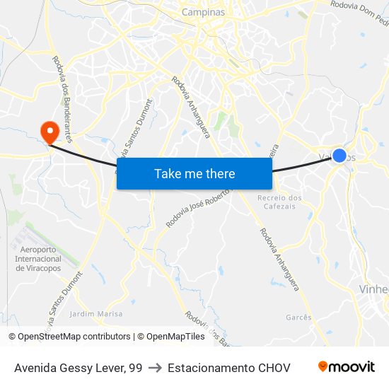 Avenida Gessy Lever, 99 to Estacionamento CHOV map