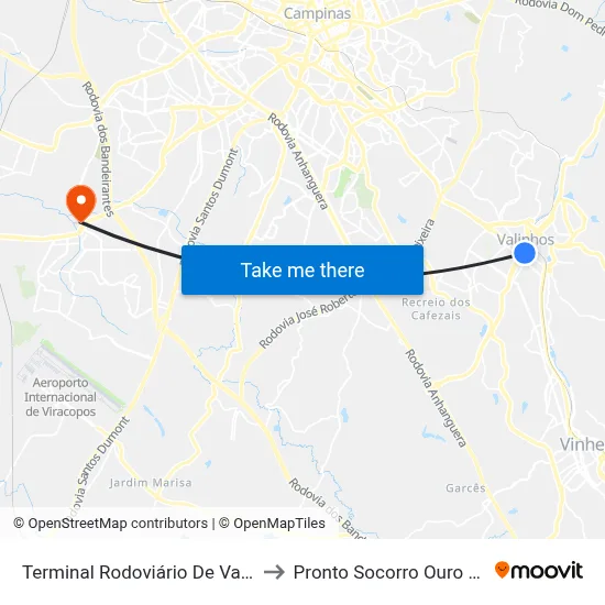 Terminal Rodoviário De Valinhos to Pronto Socorro Ouro Verde map