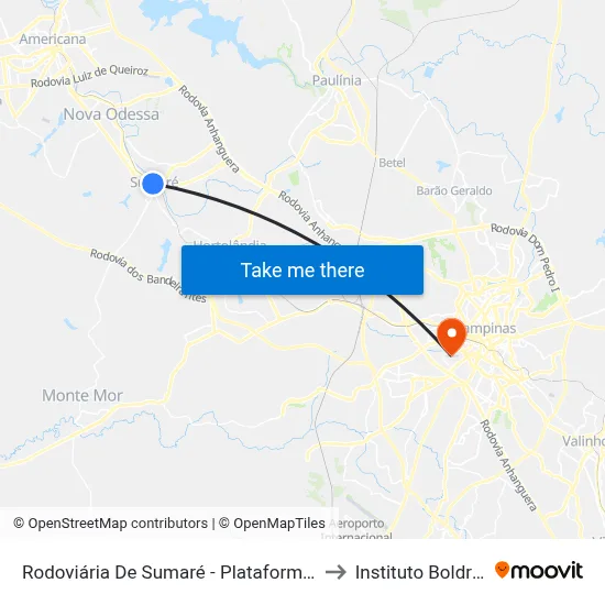 Rodoviária De Sumaré - Plataforma 4 to Instituto Boldrini map