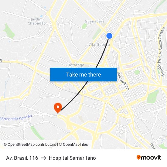 Av. Brasil, 116 to Hospital Samaritano map