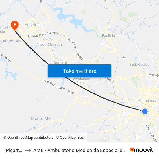 Piçarrão to AME - Ambulatorio Medico de Especialidades map