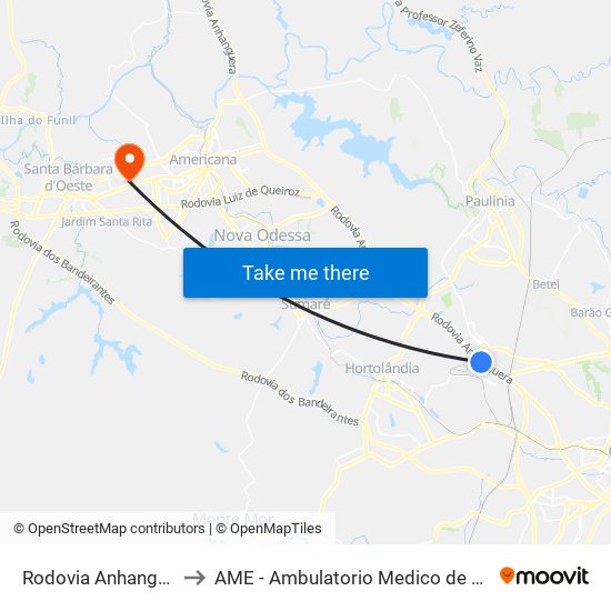 Rodovia Anhanguera, 221 to AME - Ambulatorio Medico de Especialidades map