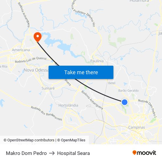 Makro Dom Pedro to Hospital Seara map