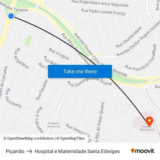 Piçarrão to Hospital e Maternidade Santa Edwiges map