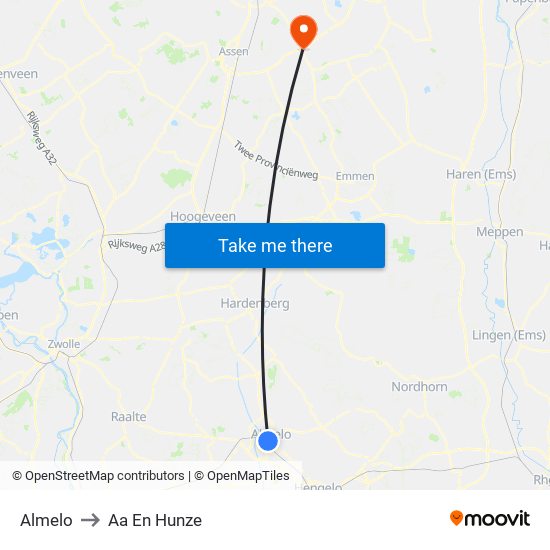 Almelo to Aa En Hunze map