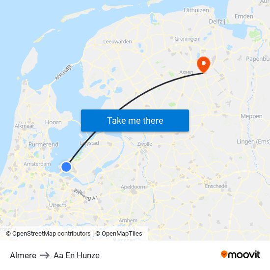 Almere to Aa En Hunze map