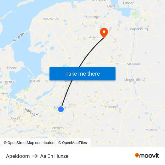 Apeldoorn to Aa En Hunze map