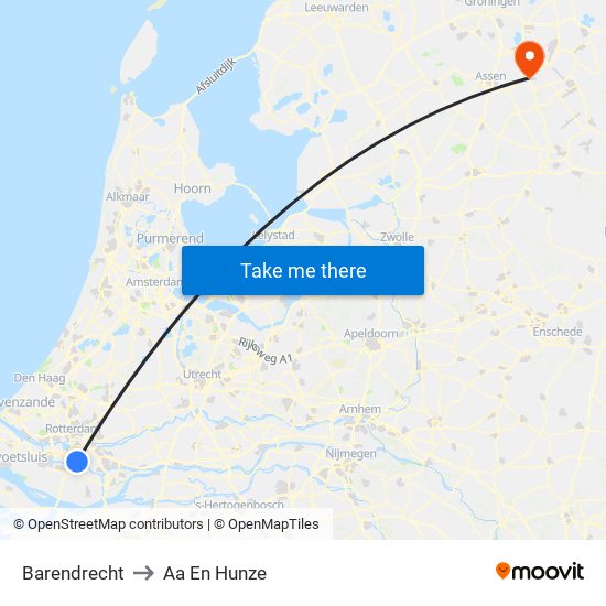 Barendrecht to Aa En Hunze map