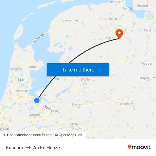 Bussum to Aa En Hunze map