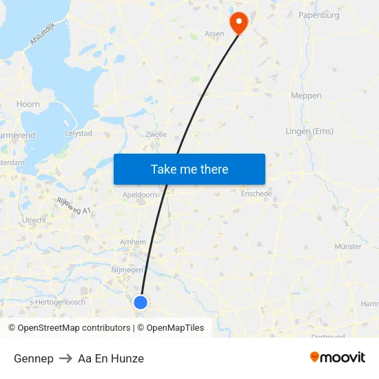 Gennep to Aa En Hunze map