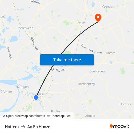 Hattem to Aa En Hunze map