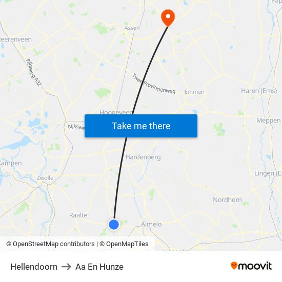 Hellendoorn to Aa En Hunze map