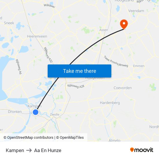 Kampen to Aa En Hunze map