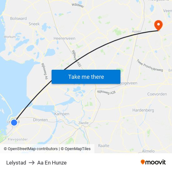 Lelystad to Aa En Hunze map