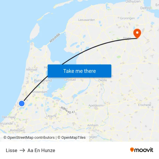 Lisse to Aa En Hunze map