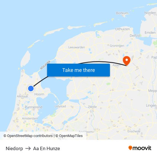 Niedorp to Aa En Hunze map