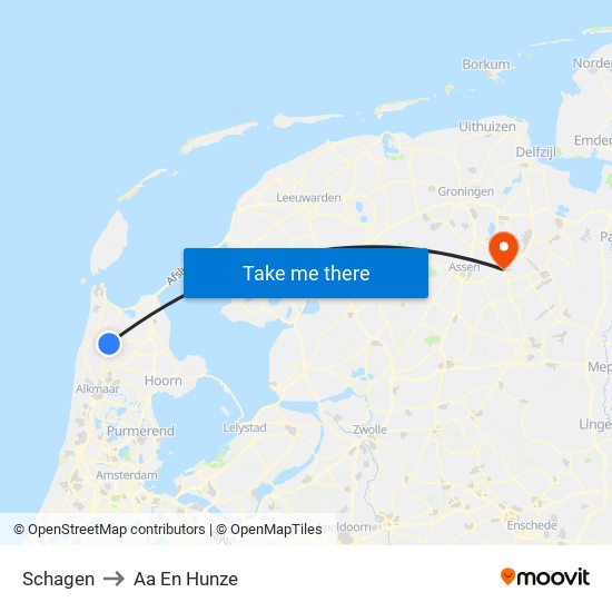 Schagen to Aa En Hunze map