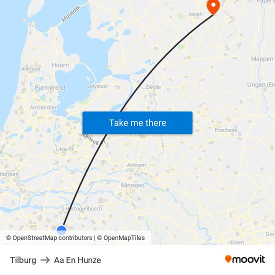 Tilburg to Aa En Hunze map