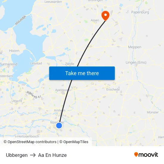 Ubbergen to Aa En Hunze map