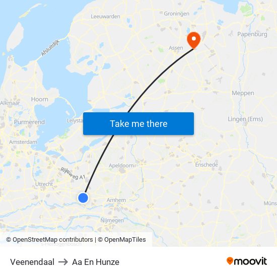 Veenendaal to Aa En Hunze map