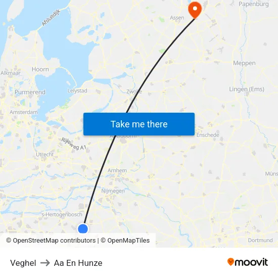 Veghel to Aa En Hunze map