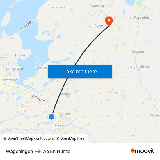 Wageningen to Aa En Hunze map