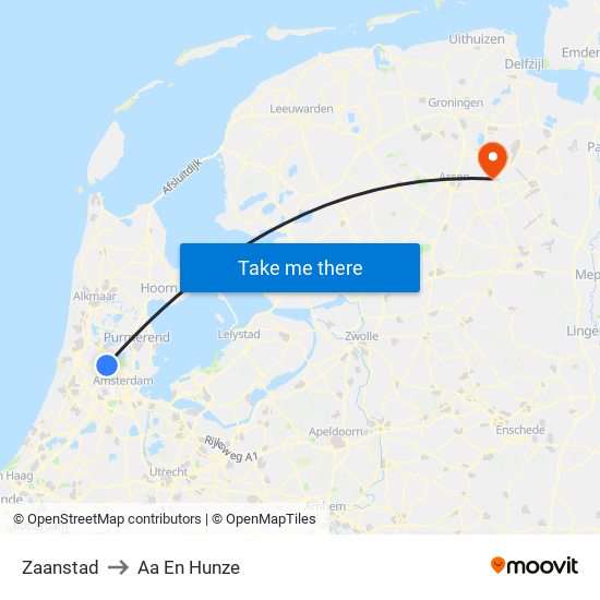 Zaanstad to Aa En Hunze map