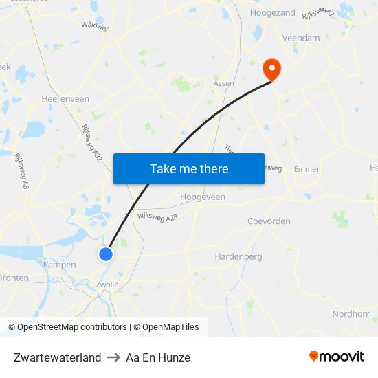 Zwartewaterland to Aa En Hunze map