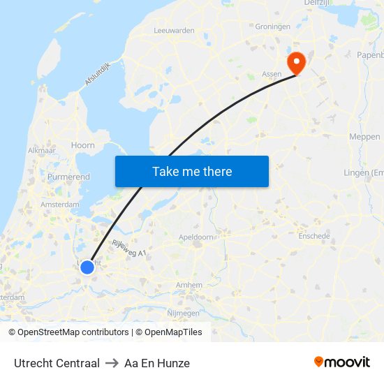 Utrecht Centraal to Aa En Hunze map