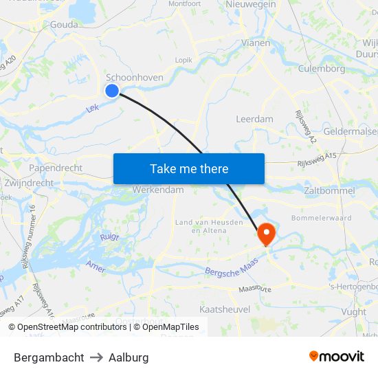 Bergambacht to Aalburg map