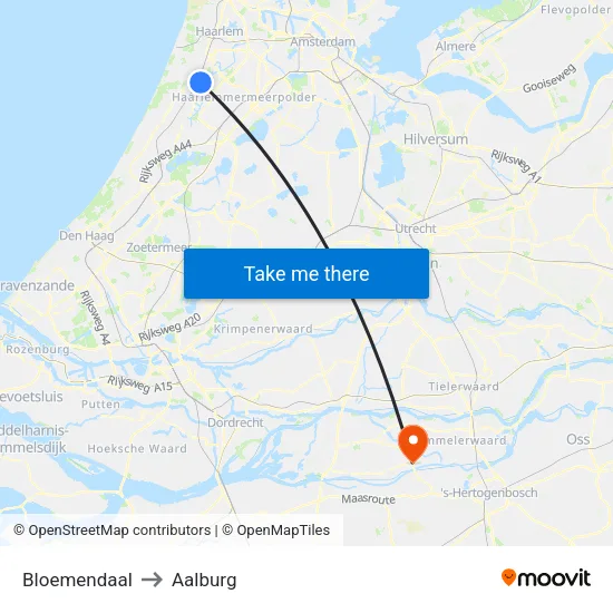 Bloemendaal to Aalburg map