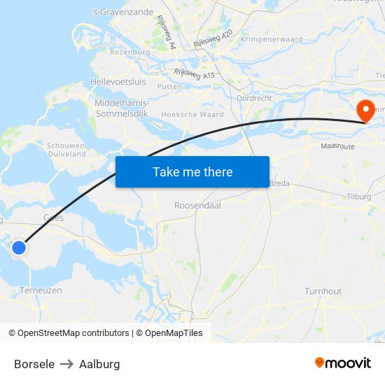 Borsele to Aalburg map