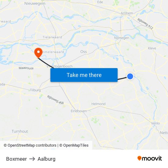 Boxmeer to Aalburg map