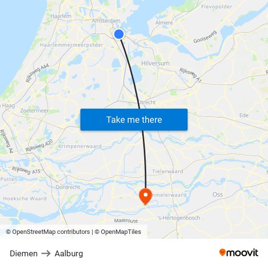 Diemen to Aalburg map